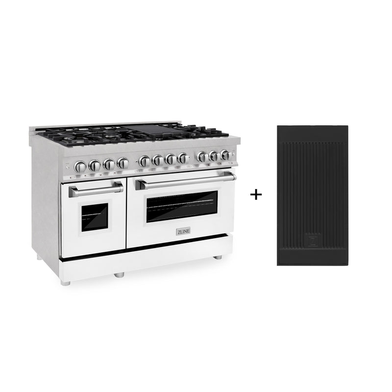ZLINE 48 in. 6.0 cu. ft. Legacy Dual Fuel Range with 7 Burner Gas Cooktop and 2 Electric Ovens in Satin Stainless Steel with White Matte Doors and Griddle (RAS-WM-GR-48)