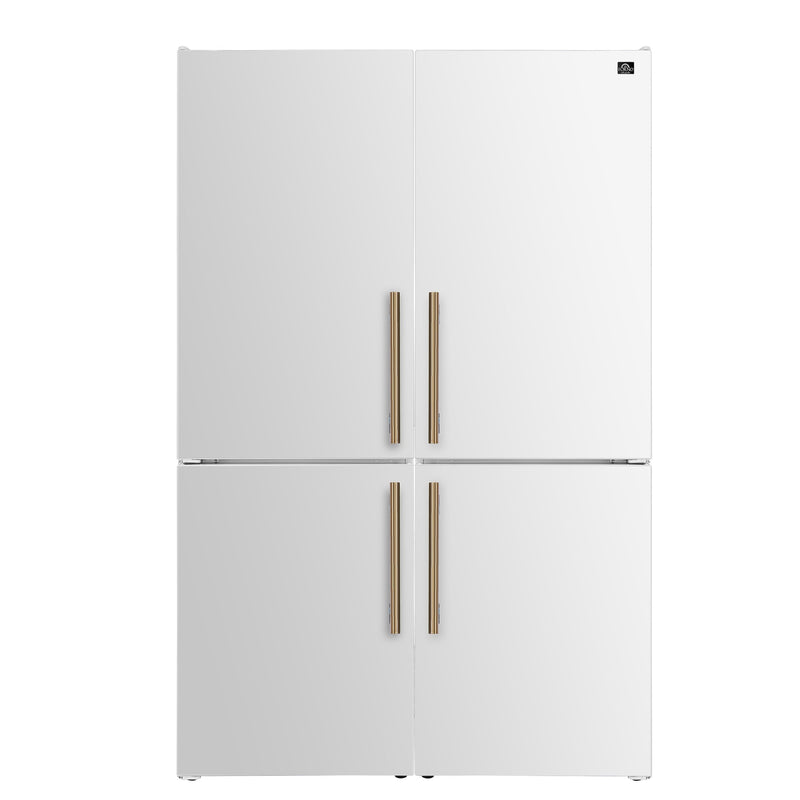 Custodia 48" Bottom Freezer combo, 20.6 cf., Ice Maker, Total No frost, White, Antique Brass handles Forno