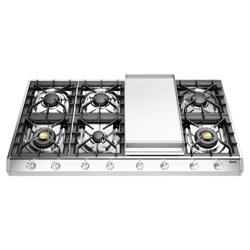 ILVE UHCP1265FSSLP Professional Plus II 48 inch Built-In Gas Cooktop with Griddle, in Stainless Steel (Liquid Propane)