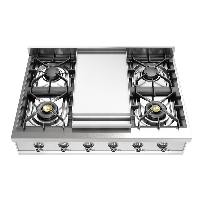 ILVE UHCP36FNSSC Nostalgie II 36 inch Built-In Gas Rangetop with 6 Burners and Griddle, in Stainless Steel (Natural Gas, Chrome)
