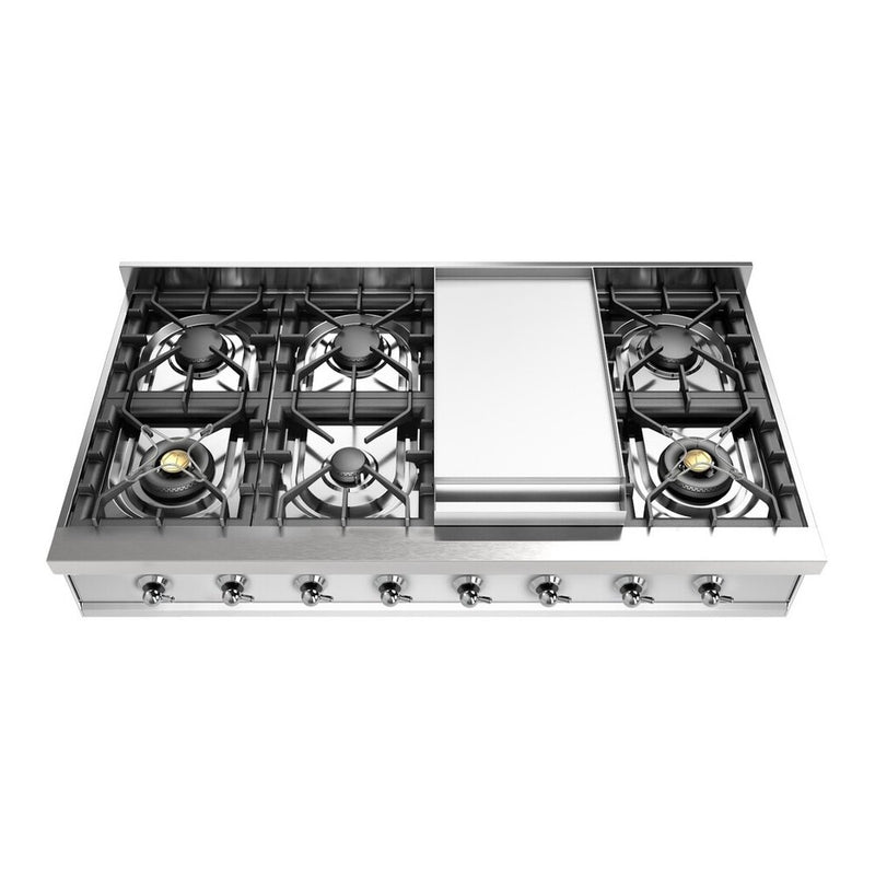 ILVE UHCP48FNSSCLP Nostalgie II 48 inch Built-In Gas Rangetop with Griddle, in Stainless Steel (Liquid Propane, Chrome)