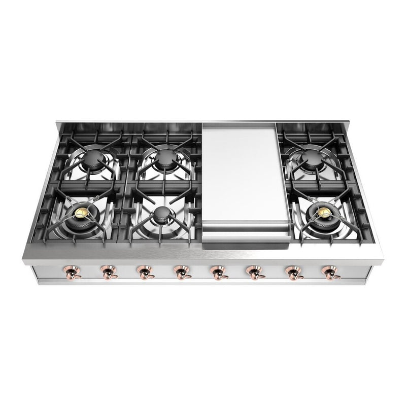 ILVE UHCP48FNSSP Nostalgie II 48 inch Built-In Gas Rangetop with Griddle, in Stainless Steel (Natural Gas, Copper)