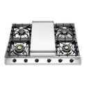 ILVE UHCP965FNSSBLP Nostalgie II 36 inch Built-In Gas Cooktop with Griddle, in Stainless Steel (Liquid Propane, Burnished)