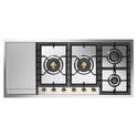 ILVE UHCPT125FNSSGLP Nostalgie II 48 inch Built-In Gas Cooktop with Total Black Brass Burners, in Stainless Steel (6 Sealed Burners + Left Griddle, Liquid Propane, Brass)