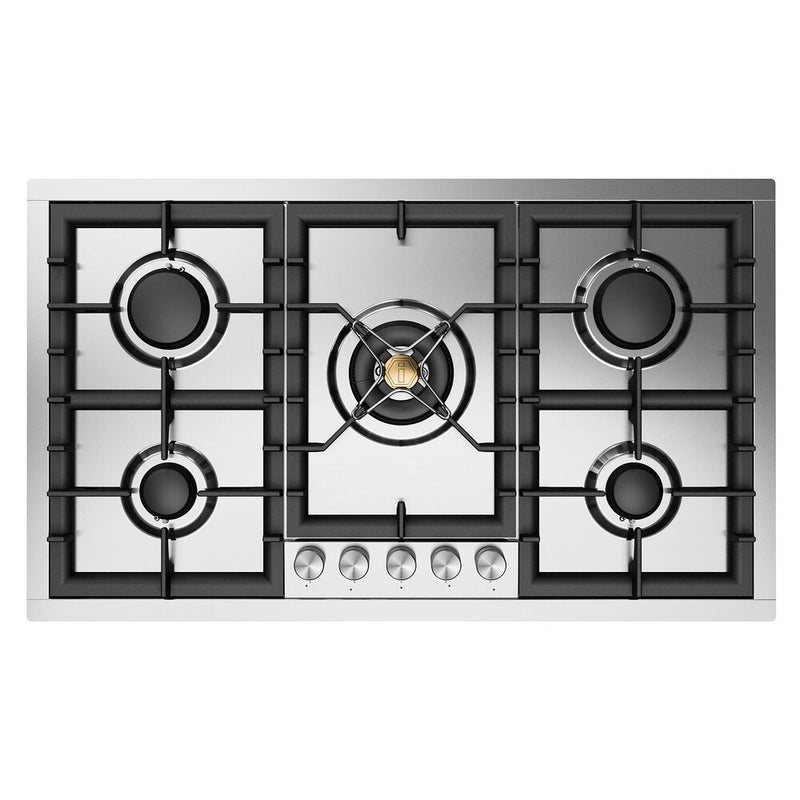 ILVE UHCPT95SS Professional Plus II 36 inch Built-In Gas Cooktop with Total Black Brass Burners, in Stainless Steel (5 Sealed Burners, Natural Gas)