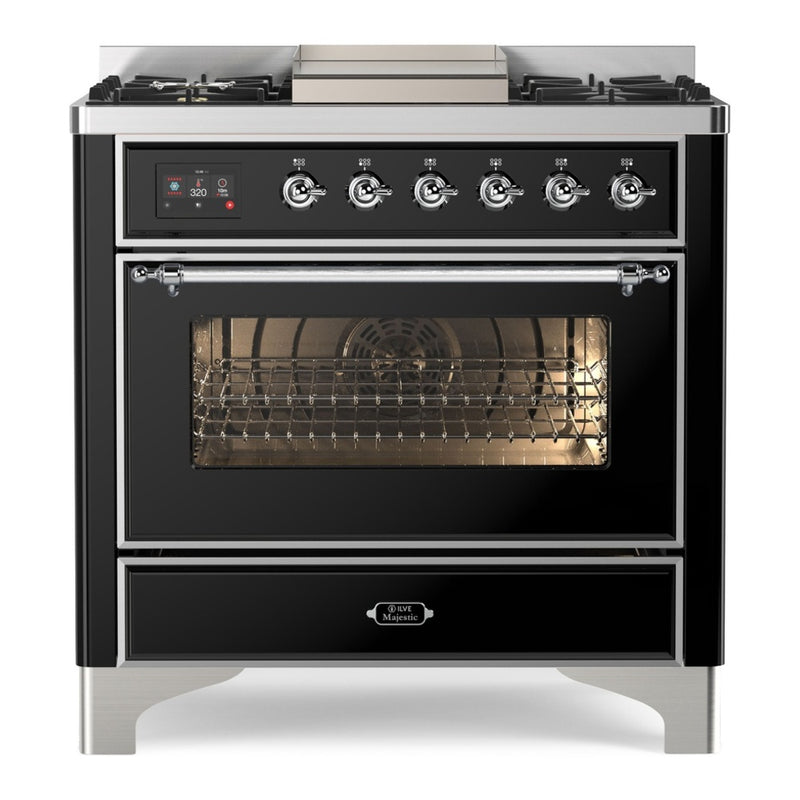 ILVE UM09FDNS3BKC Majestic II 36 in. Dual Fuel Range in Glossy Black