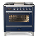 ILVE UM09FDNS3MBC Majestic II 36 inch Dual Fuel Range with 6 Black Brass Burners, Griddle (Triple Glass Door, Midnight Blue, Chrome, Natural Gas)