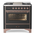 ILVE UM09FDNS3MGP Majestic II 36 inch Dual Fuel Range with 6 Black Brass Burners, Griddle (Triple Glass Door, Graphite Matte, Copper, Natural Gas)