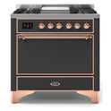 ILVE UM09FDQNS3MGP Majestic II 36 inch Dual Fuel Range with 6 Black Brass Burners, Griddle (Solid Door, Graphite Matte, Copper, Natural Gas)