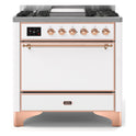 ILVE UM09FDQNS3WHP Majestic II 36 inch Dual Fuel Range with 6 Black Brass Burners, Griddle (Solid Door, White, Copper, Natural Gas)