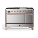 ILVE UM12FDQNS3SSP Majestic II 48 inch Dual Fuel Range with 8 Black Brass Burners, Griddle (Natural Gas, Solid Door, Stainless Steel, Copper)