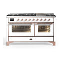 ILVE UM15FDNS3WHP Majestic II 60 inch Dual Fuel Range with 9 Burners, Griddle (Natural Gas, Triple Glass Door, White, Copper)