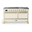 ILVE UM15FDQNS3AWG Majestic II 60 inch Dual Fuel Range with 9 Burners, Griddle (Natural Gas, Solid Door, Antique White, Brass)