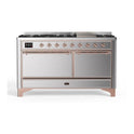 ILVE UM15FDQNS3SSP Majestic II 60 inch Dual Fuel Range with 9 Burners, Griddle (Natural Gas, Solid Door, Stainless Steel, Copper)