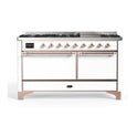 ILVE UM15FDQNS3WHP Majestic II 60 inch Dual Fuel Range with 9 Burners, Griddle (Natural Gas, Solid Door, White, Copper)