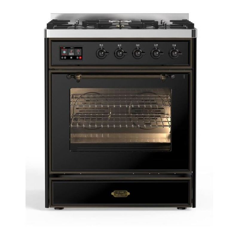 ILVE UM30DNE3BKBLP Majestic II 30 in. Dual Fuel Range in Glossy Black