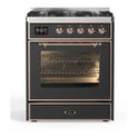 ILVE UM30DNE3MGP Majestic II 30 inch Dual Fuel Range with 5 Black Brass Burners (Natural Gas, Triple Glass Door, Graphite Matte, Copper)