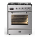 ILVE UM30DNE3SSC Majestic II 30 inch Dual Fuel Range with 5 Black Brass Burners (Natural Gas, Triple Glass Door, Stainless Steel, Chrome)