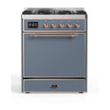 ILVE UM30DQNE3BGP Majestic II 30 inch Dual Fuel Range with 5 Black Brass Burners (Natural Gas, Solid Door, Blue Grey, Copper)