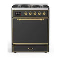 ILVE UM30DQNE3MGG Majestic II 30 inch Dual Fuel Range with 5 Black Brass Burners (Natural Gas, Solid Door, Graphite Matte, Brass)