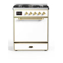 ILVE UM30DQNE3WHG Majestic II 30 inch Dual Fuel Range with 5 Black Brass Burners (Natural Gas, Solid Door, White, Brass)
