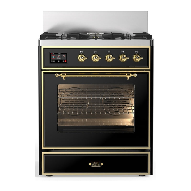 ILVE UM30NR3BKG Majestic III 30 in. Dual Fuel Range in Glossy Black