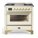 ILVE UM36FNR3AWG Majestic III 36 inch Dual Fuel Range with 6 Black Brass Burners and Griddle, Dual Function Burner up to 25,000 BTU (Triple Glass Door, Antique White, Brass, Natural Gas)