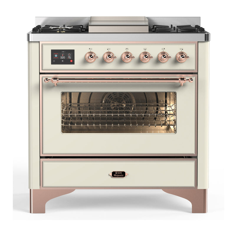 ILVE UM36FNR3AWP Majestic III 36 in. Dual Fuel Range in Antique White