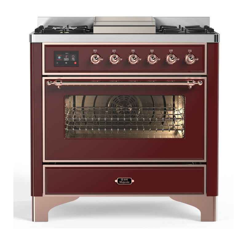 ILVE UM36FNR3BUPLP Majestic 36 in. Dual Fuel Range in Burgundy
