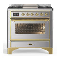 ILVE UM36FNR3SSG Majestic III 36 inch Dual Fuel Range with 6 Black Brass Burners and Griddle, Dual Function Burner up to 25,000 BTU (Triple Glass Door, Stainless Steel, Brass, Natural Gas)