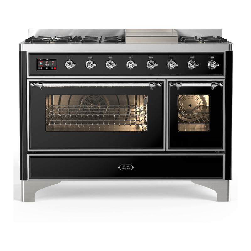ILVE UM48FNR3BKCLP Majestic III 48 in. Dual Fuel Range in Glossy Black