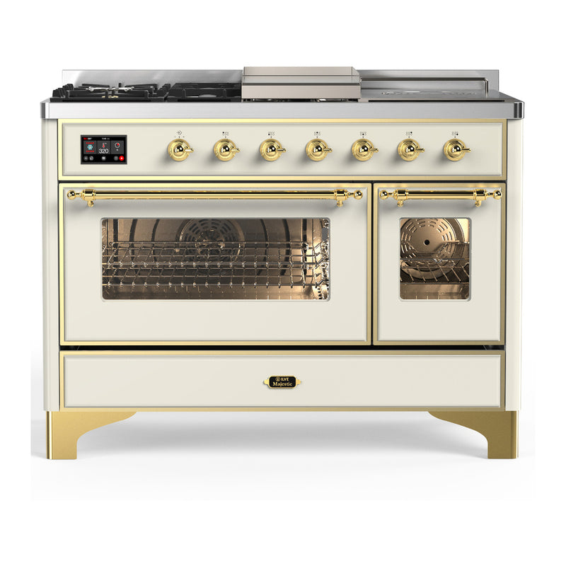 ILVE UM48FSNR3AWG Majestic III 48" Dual Fuel Range in Antique White/Brass