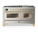ILVE UM60FNR3SSG Majestic III 60 inch Dual Fuel Range with 9 Burners and Griddle, Dual Function Burner up to 25,000 BTU (Natural Gas, Triple Glass Door, Stainless Steel, Brass)