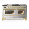 ILVE UM60FSNR3SSG Majestic III 60 inch Dual Fuel Range with 7 Burners, Griddle and French Top, Dual Function Burner with up to 25,000 BTU (Natural Gas, Triple Glass Door, Stainless Steel, Brass)