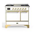 ILVE UMD10FDQNS3WHG Majestic II 40 inch Dual Fuel Range with 6 Burners, Griddle (Natural Gas, Solid Door, White, Brass)