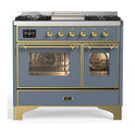 ILVE UMD40FNR3BGG Majestic III 40 inch Dual Fuel Range with 6 Burners and Griddle, Dual Function Burner up to 25,000 BTU (Natural Gas, Triple Glass Door, Blue Grey, Brass)