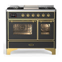 ILVE UMD40FNR3MGG Majestic III 40 inch Dual Fuel Range with 6 Burners and Griddle, Dual Function Burner up to 25,000 BTU (Natural Gas, Triple Glass Door, Graphite Matte, Brass)