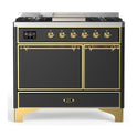 ILVE UMD40FQNR3MGG Majestic III 40 inch Dual Fuel Range with 6 Burners and Griddle, Dual Function Burner up to 25,000 BTU (Natural Gas, Solid Door, Graphite Matte, Brass)