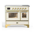 ILVE UMDI10NS3AWG Majestic II 40 inch Induction Range with 6 Elements, Booster Function, Bridge Control, Residual Heat Indicator (Triple Glass Door, Antique White, Brass)