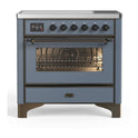 ILVE UMI09NS3BGB Majestic II 36 inch Induction Range with 5 Elements, 3.5 cu. ft. Total Oven Capacity (Triple Glass Door, Blue Grey, Burnished)