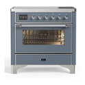 ILVE UMI09NS3BGC Majestic II 36 inch Induction Range with 5 Elements, 3.5 cu. ft. Total Oven Capacity (Triple Glass Door, Blue Grey, Chrome)