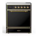 ILVE UMI30QNE3BKG Majestic II 30 inch Induction Range with 4 Elements, 4 cu. ft. Oven Capacity (Solid Door, Glossy Black, Brass)