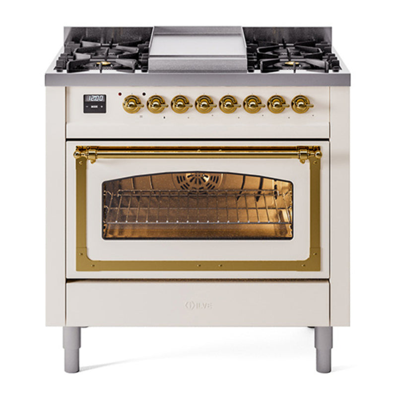 ILVE UN36FNMPAWG Nostalgie II 36 in. Dual Fuel Range in Antique White