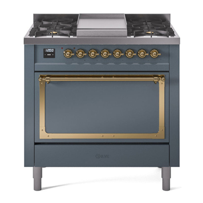 ILVE UN36FQNMPBGGLP Nostalgie 36 in. Dual Fuel Range in Blue Grey