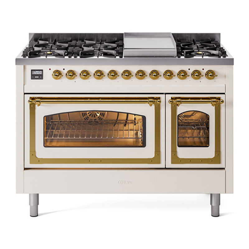 ILVE UN48FNMPAWG Nostalgie 48 in. Dual Fuel Range in Antique White