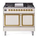 ILVE UND40FQNMPAWG Nostalgie II Noblesse 40 inch Dual Fuel Range with 6 Burners (Natural Gas, Solid Door, Antique White, Brass)