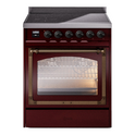 ILVE UNI304NMPBUB Nostalgie II Noblesse 30 inch Induction Range with 4 Elements (Triple Glass Door, Burgundy, Burnished)