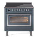 ILVE UNI366NMPBGC Nostalgie II Noblesse 36 inch Induction Range with 5 Elements (Triple Glass Door, Blue Grey, Chrome)