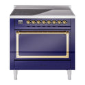 ILVE UNI366QNMPMBG Nostalgie II Noblesse 36 inch Induction Range with 5 Elements (Solid Door, Midnight Blue, Brass)