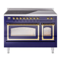 ILVE UNI486NMPMBG Nostalgie II Noblesse 48 inch Induction Range with 6 Elements (Triple Glass Door, Midnight Blue, Brass)